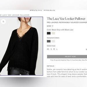 Black Brochu Walker Cashmere Sweater with lace trim